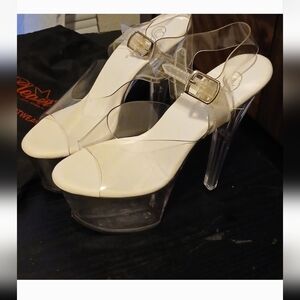 Brand New Pleaser Clear and Gold Platform Heels